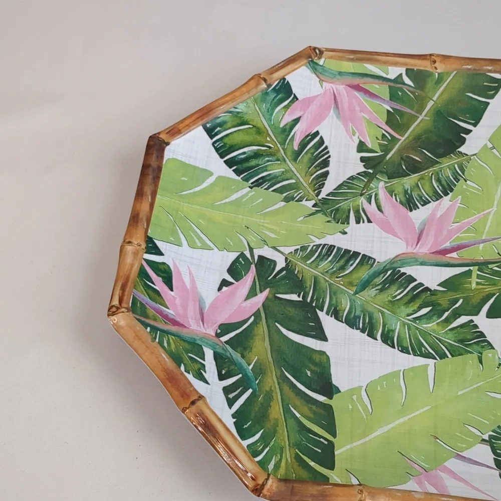 Tommy Bahama Set Of 2 Palm Leaves & Birds Of Paradise Melamine 16